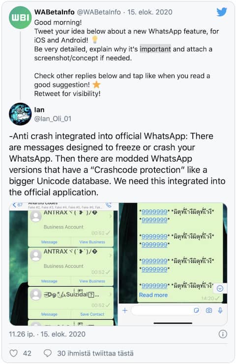 whatsapp haitallisia merkkejä sisältävät viestit